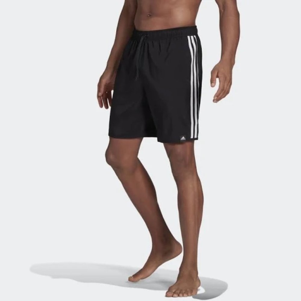 adidas Men's Classic 3-Stripes Swim Shorts - Black/White Stripes Size XL